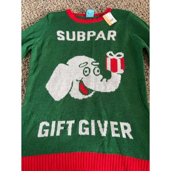 NWT Norther Pole Women's Green/Red‎ "Subpar Gift Giver" Sweater size XS - Picture 2 of 7
